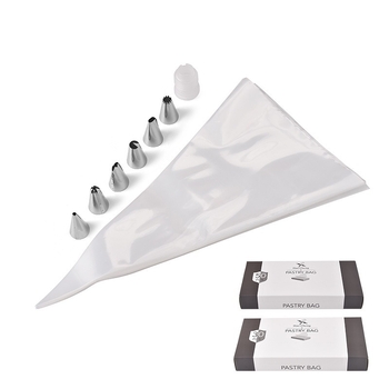 Dekoravimo maišelių komplektas su antgaliais – dėžutėje, kepimui skirti dekoravimo įrankiai, medžiagos: PE ir nerūdijantis plienas, leidimo data vasara 2024.