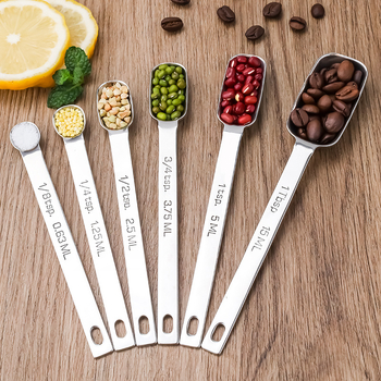 304 nerūdijančio plieno matavimo šaukštų rinkinys su skale; talpos 0.63/1.25/2.5/3.75/5/15 ml; blizgus paviršius