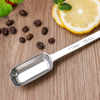 304 nerūdijančio plieno matavimo šaukštų rinkinys su skale; talpos 0.63/1.25/2.5/3.75/5/15 ml; blizgus paviršius
