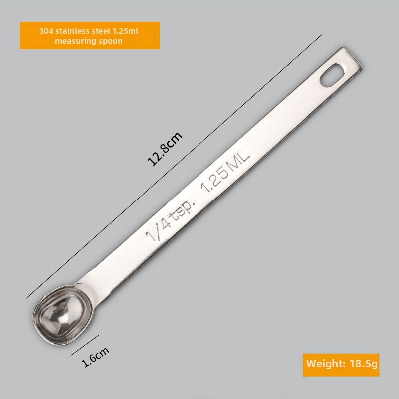 304 nerūdijančio plieno matavimo šaukštų rinkinys su skale; talpos 0.63/1.25/2.5/3.75/5/15 ml; blizgus paviršius