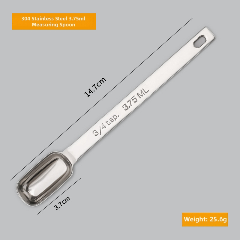 304 nerūdijančio plieno matavimo šaukštų rinkinys su skale; talpos 0.63/1.25/2.5/3.75/5/15 ml; blizgus paviršius