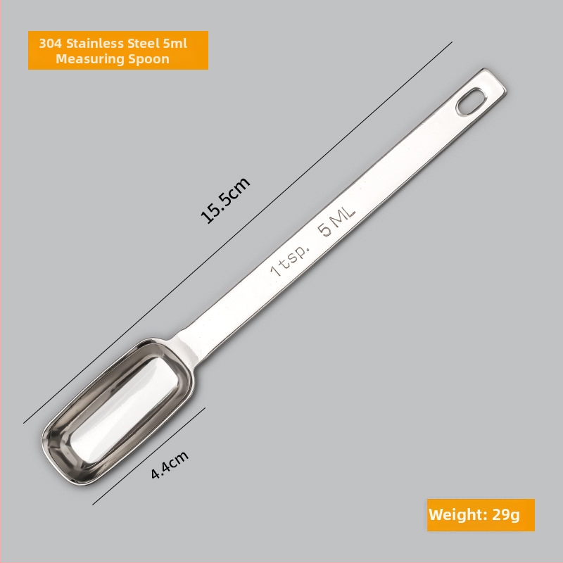 304 nerūdijančio plieno matavimo šaukštų rinkinys su skale; talpos 0.63/1.25/2.5/3.75/5/15 ml; blizgus paviršius
