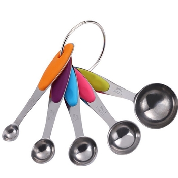 Chef nerūdijančio plieno matavimo puodelių ir šaukštų rinkinys su silikono rankenomis, 10 dalių virtuvės kepimui