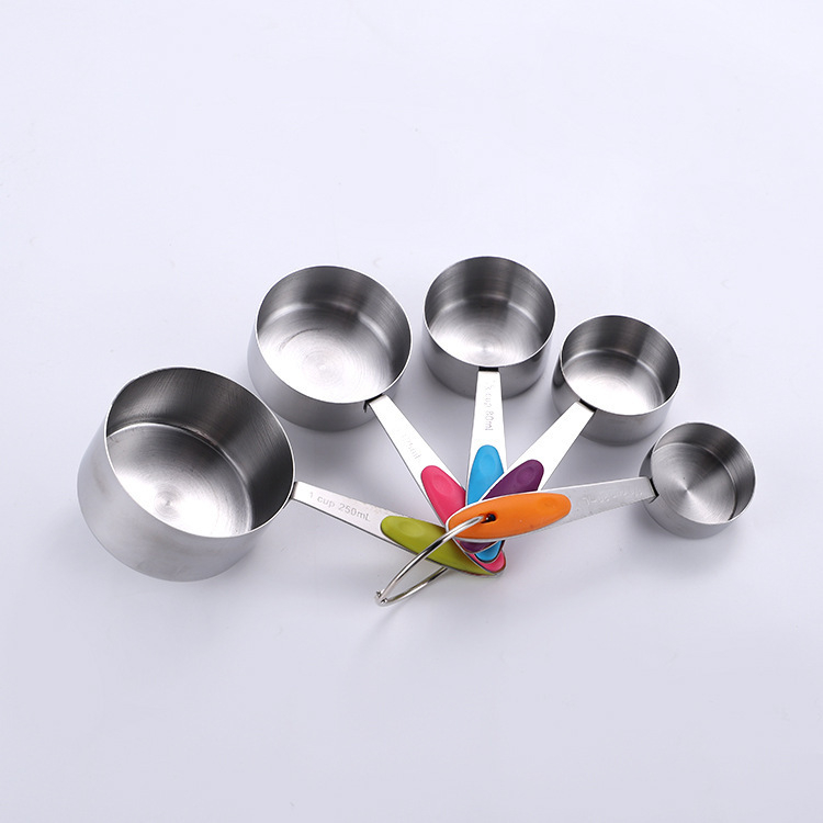 Chef nerūdijančio plieno matavimo puodelių ir šaukštų rinkinys su silikono rankenomis, 10 dalių virtuvės kepimui