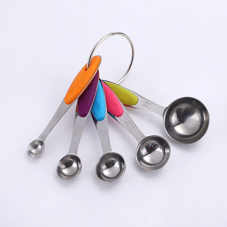 Chef nerūdijančio plieno matavimo puodelių ir šaukštų rinkinys su silikono rankenomis, 10 dalių virtuvės kepimui