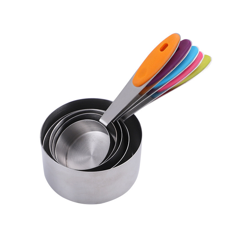Chef nerūdijančio plieno matavimo puodelių ir šaukštų rinkinys su silikono rankenomis, 10 dalių virtuvės kepimui
