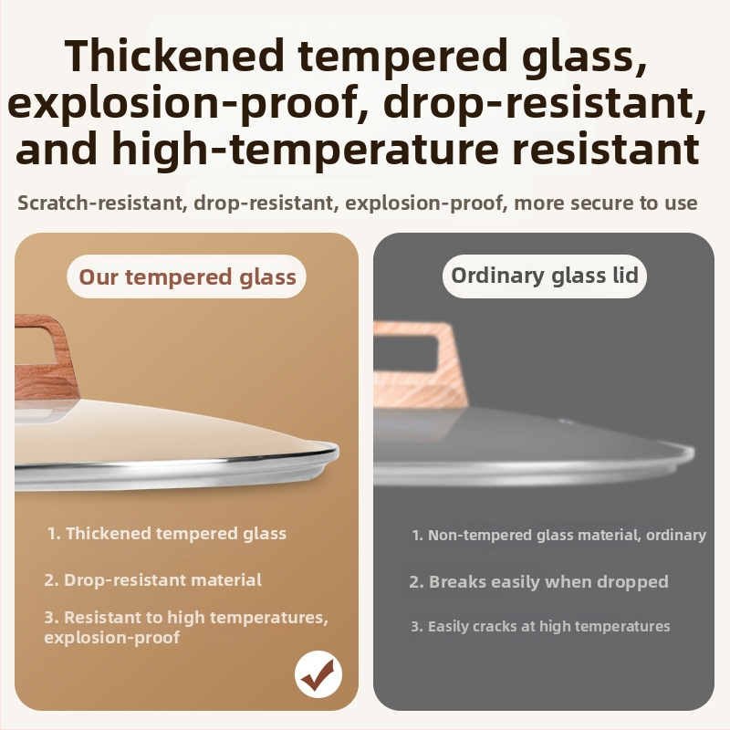 Weixiang universalus stiklinis dangtis puodams ir wokams – storas dangtis, atsparus aukštoms temperatūroms