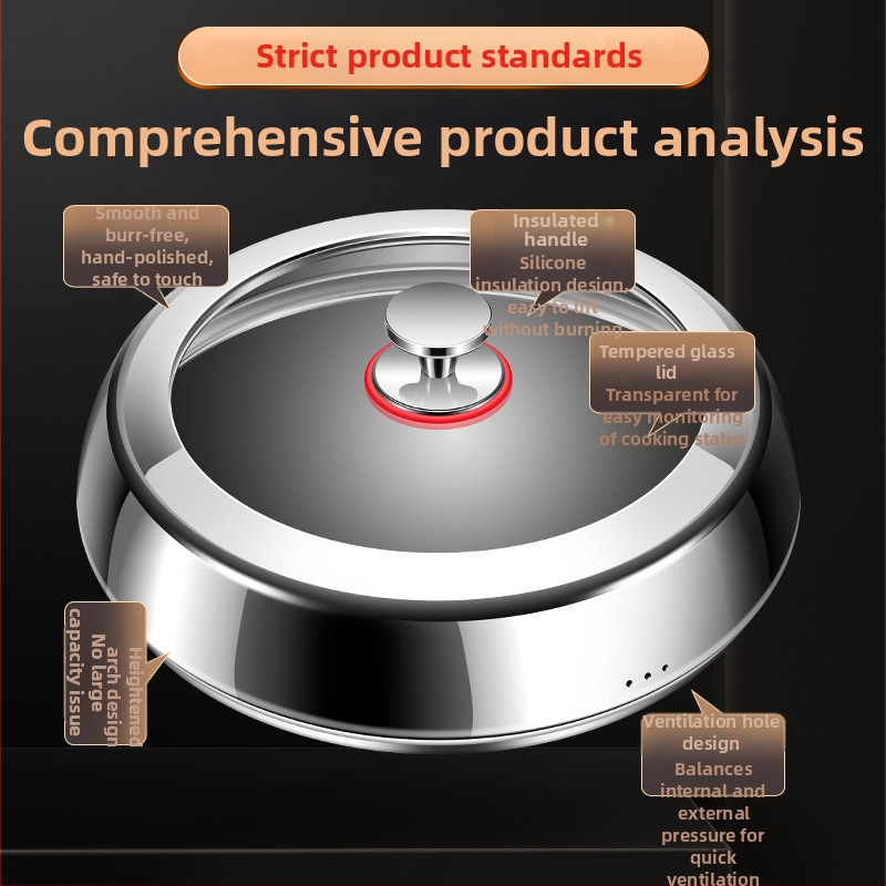 Puodo dangtelis: 304 nerūdijantis plienas, kietintas stiklas, universalus daugiafunkcis virtuvės dangtelis su skaidriu langu, rankena iš nerūdijančio plieno.