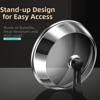 Nerūdijančio plieno puodo dangtis su skaidriu stiklu, iškilusio dizaino, izoliota medinė rankena, 970 g