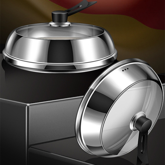 Καπάκι κατσαρόλας από ανοξείδωτο ατσάλι with διαφανές γυαλί, ανυψωμένο σχέδιο, μονωμένη ξύλινη λαβή, 970 g