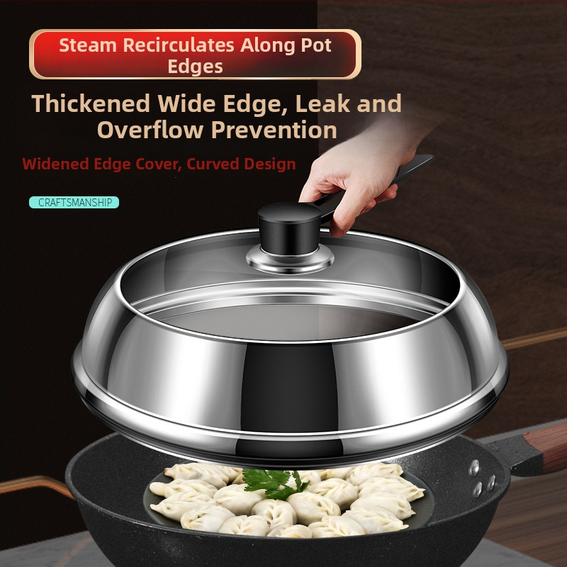 Nerūdijančio plieno puodo dangtis su skaidriu stiklu, iškilusio dizaino, izoliota medinė rankena, 970 g