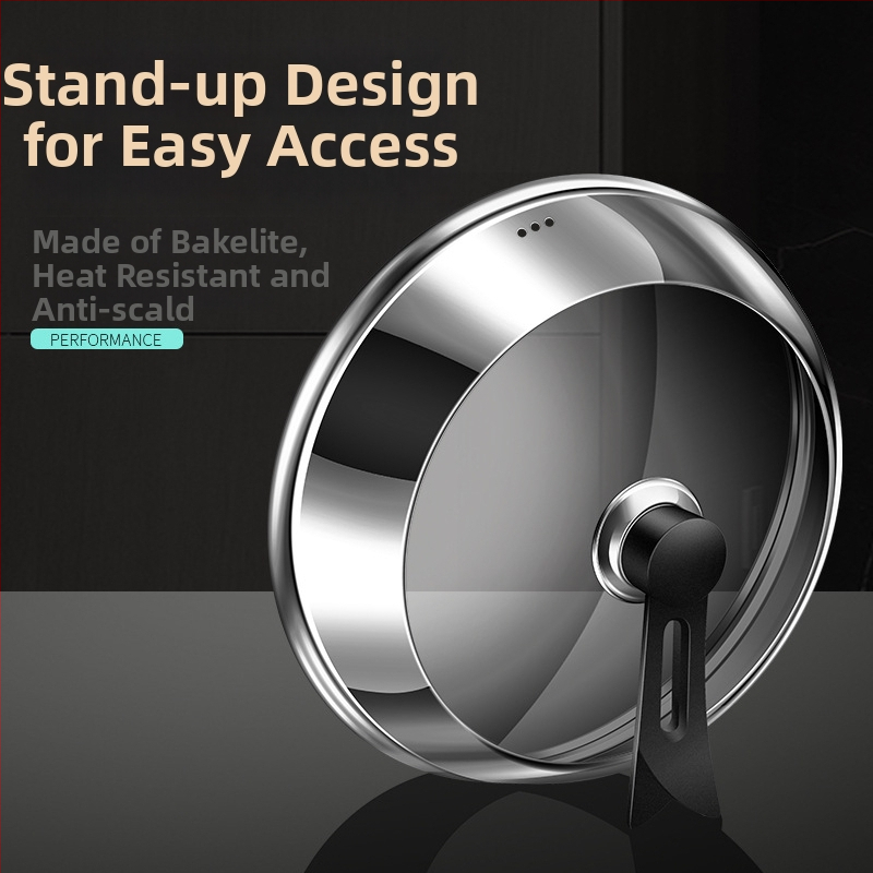 Nerūdijančio plieno puodo dangtis su skaidriu stiklu, iškilusio dizaino, izoliota medinė rankena, 970 g