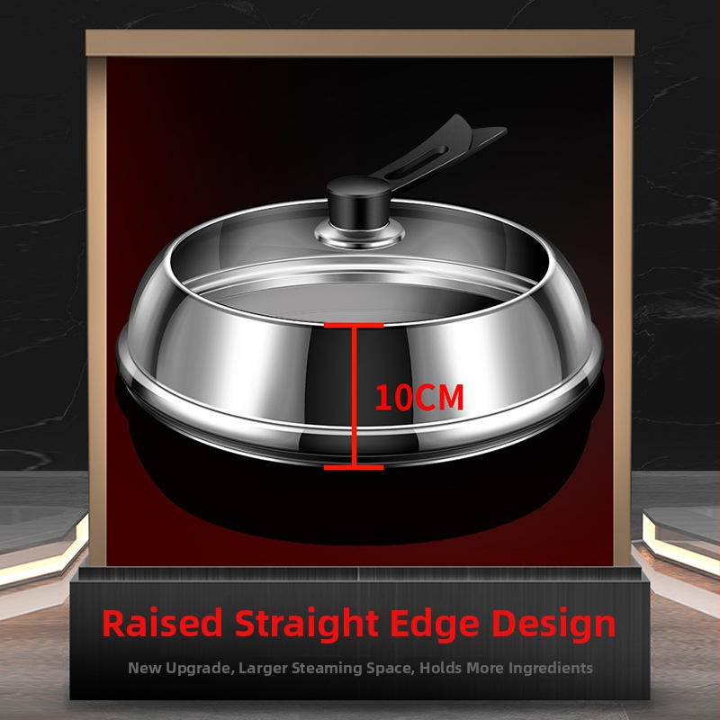 Nerūdijančio plieno puodo dangtis su skaidriu stiklu, iškilusio dizaino, izoliota medinė rankena, 970 g