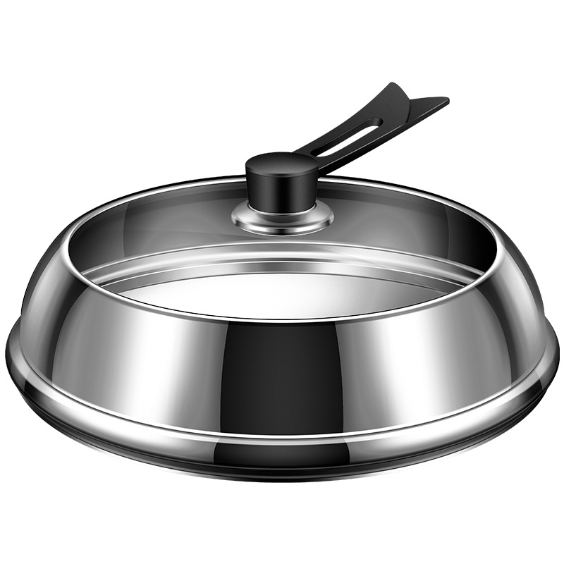 Καπάκι κατσαρόλας από ανοξείδωτο ατσάλι with διαφανές γυαλί, ανυψωμένο σχέδιο, μονωμένη ξύλινη λαβή, 970 g