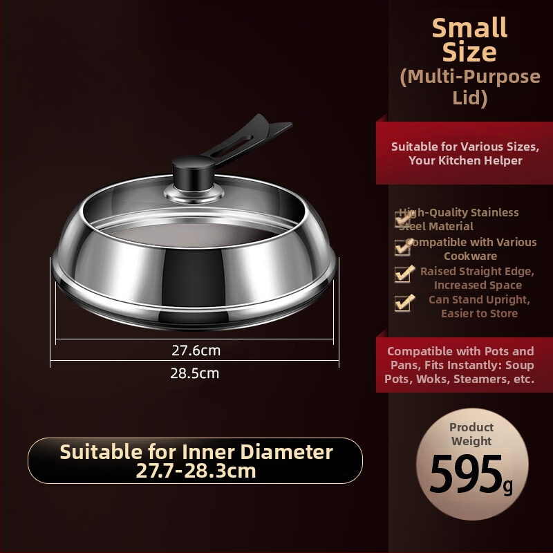 Nerūdijančio plieno puodo dangtis su skaidriu stiklu, iškilusio dizaino, izoliota medinė rankena, 970 g