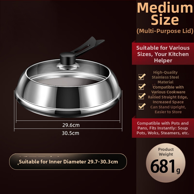 Nerūdijančio plieno puodo dangtis su skaidriu stiklu, iškilusio dizaino, izoliota medinė rankena, 970 g