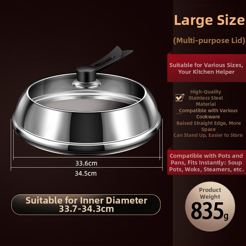 Nerūdijančio plieno puodo dangtis su skaidriu stiklu, iškilusio dizaino, izoliota medinė rankena, 970 g