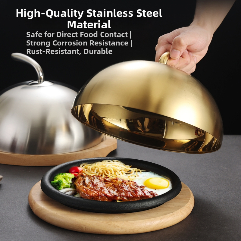Nerūdijančio plieno kepsninės dangtis (201), apvalus teppanyaki keptuvės dangtis, aukštas kupolas, modelis 8888