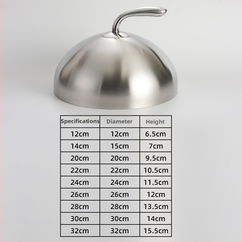 Nerūdijančio plieno kepsninės dangtis (201), apvalus teppanyaki keptuvės dangtis, aukštas kupolas, modelis 8888