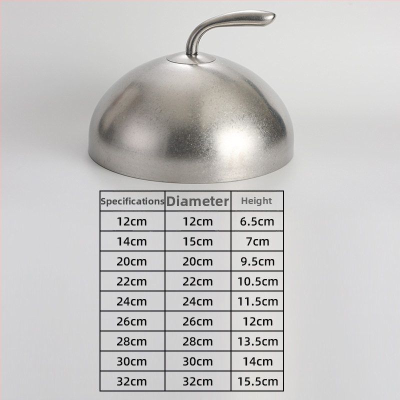 Nerūdijančio plieno kepsninės dangtis (201), apvalus teppanyaki keptuvės dangtis, aukštas kupolas, modelis 8888