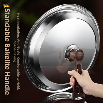 Apskrito dangtelio iš kalinto stiklo wokui, nerūdijančio plieno konstrukcija, atsparus aukštoms temperatūroms, universalus