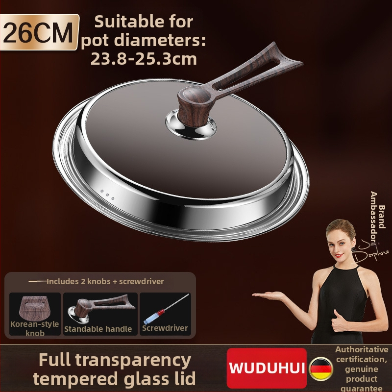 Apskrito dangtelio iš kalinto stiklo wokui, nerūdijančio plieno konstrukcija, atsparus aukštoms temperatūroms, universalus