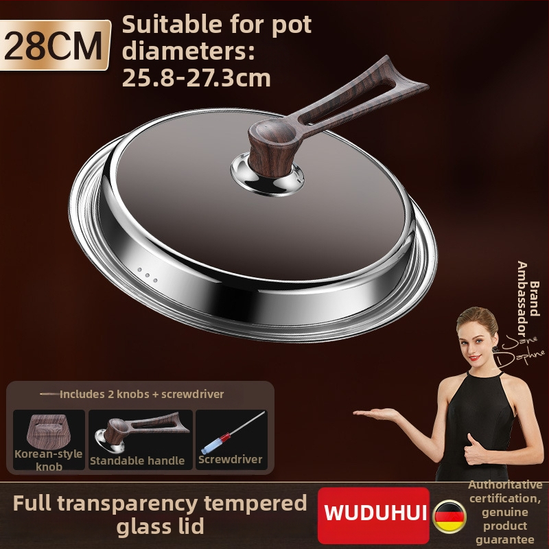 Apskrito dangtelio iš kalinto stiklo wokui, nerūdijančio plieno konstrukcija, atsparus aukštoms temperatūroms, universalus