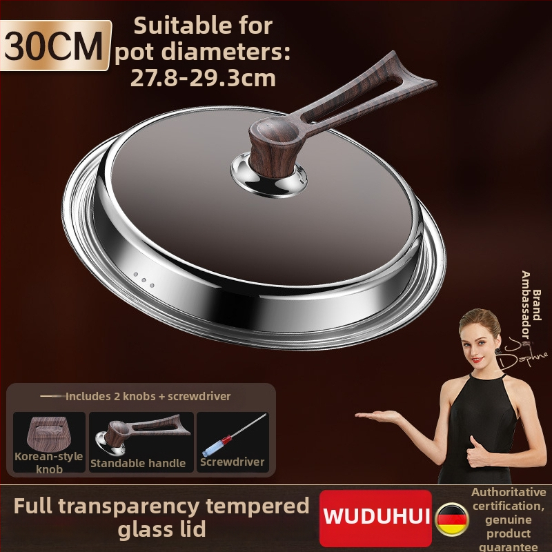 Apskrito dangtelio iš kalinto stiklo wokui, nerūdijančio plieno konstrukcija, atsparus aukštoms temperatūroms, universalus