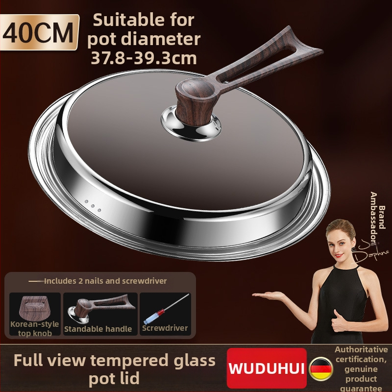 Apskrito dangtelio iš kalinto stiklo wokui, nerūdijančio plieno konstrukcija, atsparus aukštoms temperatūroms, universalus