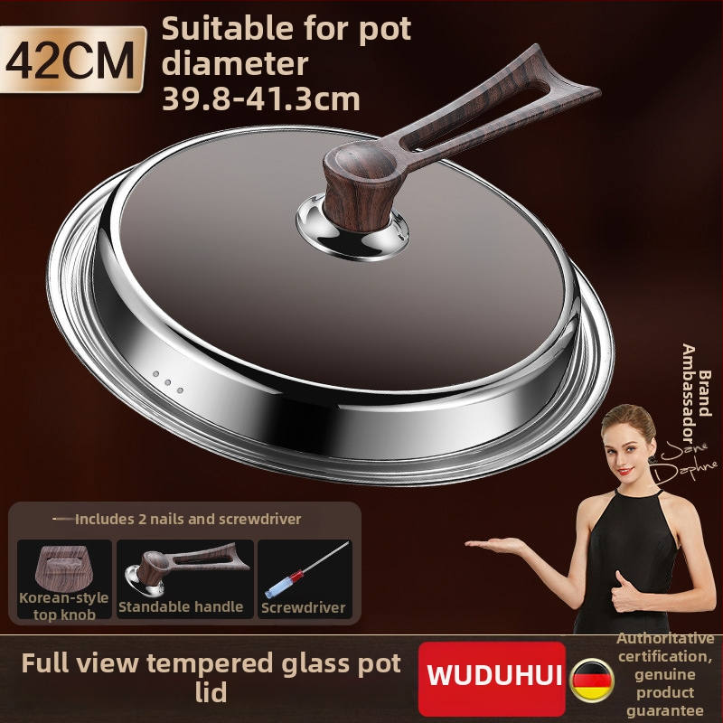 Apskrito dangtelio iš kalinto stiklo wokui, nerūdijančio plieno konstrukcija, atsparus aukštoms temperatūroms, universalus