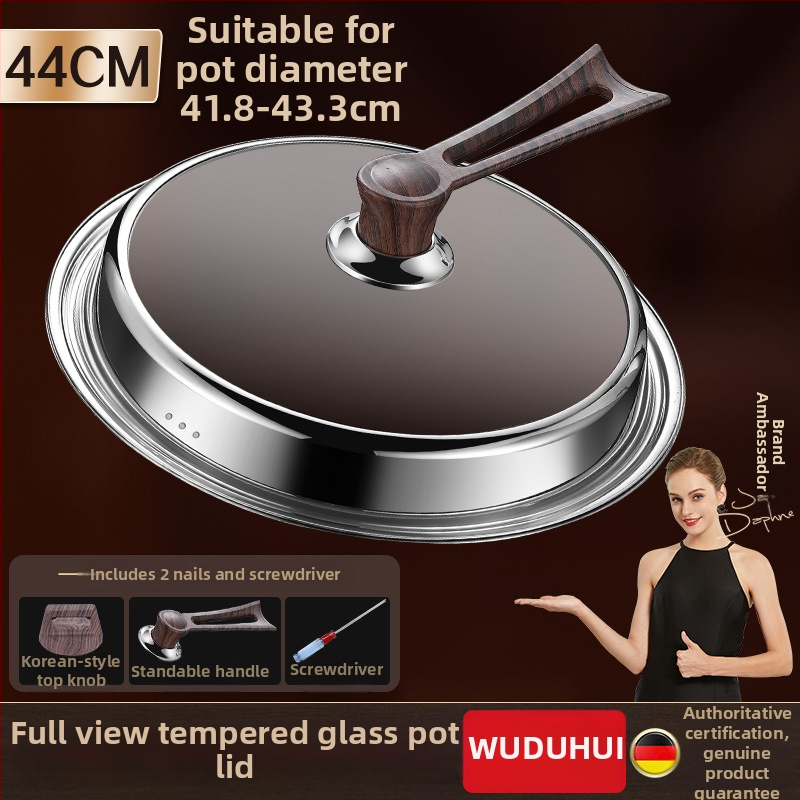 Apskrito dangtelio iš kalinto stiklo wokui, nerūdijančio plieno konstrukcija, atsparus aukštoms temperatūroms, universalus