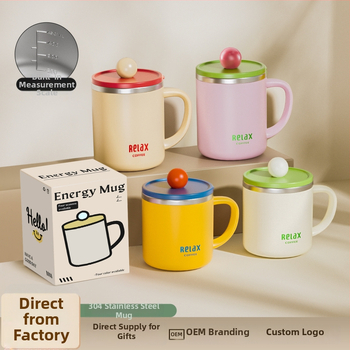 304 nerūdijančio plieno puodelis su dangteliu ir matavimo skale, mielas stilius studentams, didelė talpa, dovana