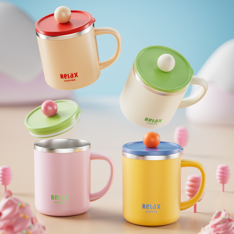 304 nerūdijančio plieno puodelis su dangteliu ir matavimo skale, mielas stilius studentams, didelė talpa, dovana