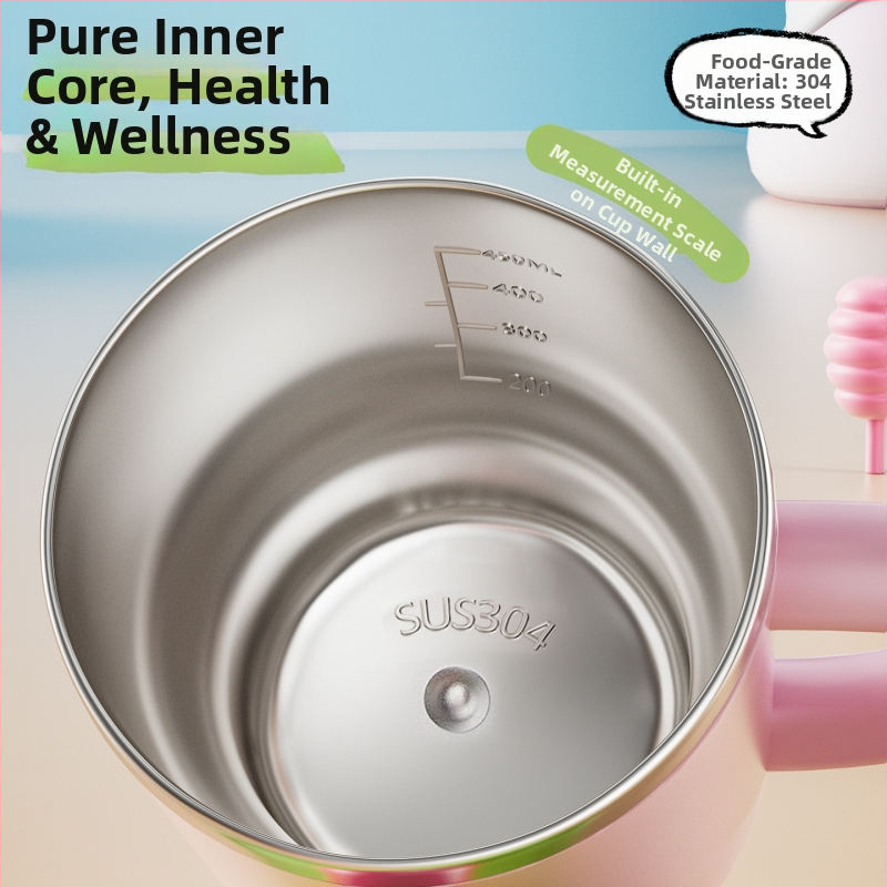 304 nerūdijančio plieno puodelis su dangteliu ir matavimo skale, mielas stilius studentams, didelė talpa, dovana