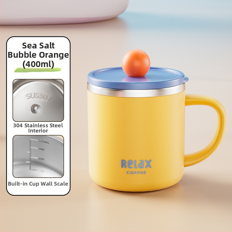 304 nerūdijančio plieno puodelis su dangteliu ir matavimo skale, mielas stilius studentams, didelė talpa, dovana