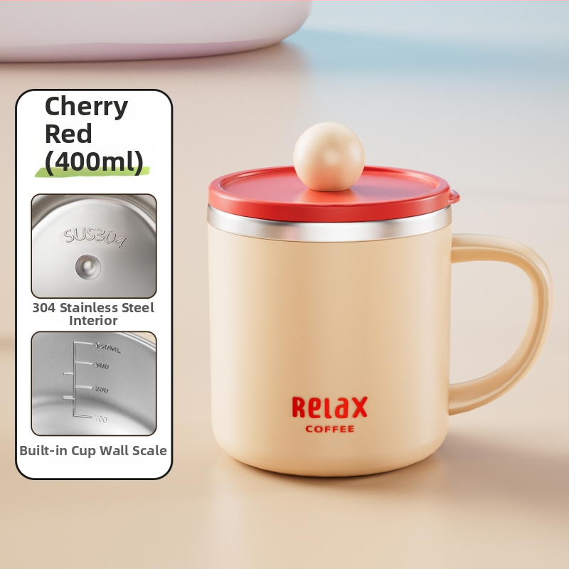 304 nerūdijančio plieno puodelis su dangteliu ir matavimo skale, mielas stilius studentams, didelė talpa, dovana