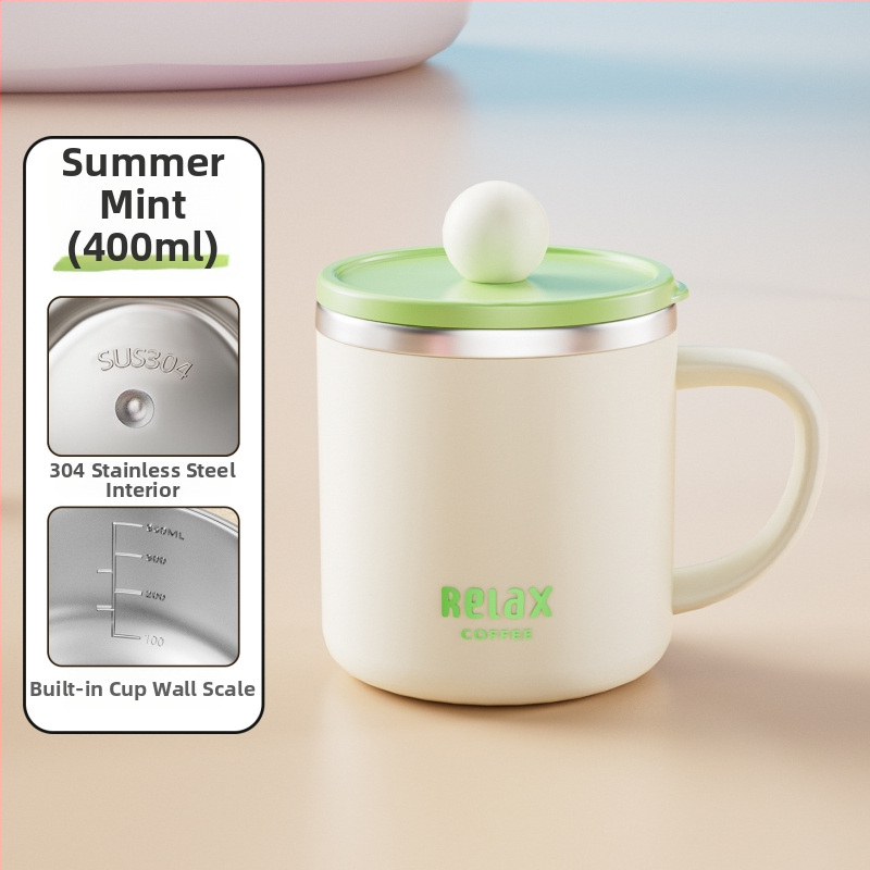 304 nerūdijančio plieno puodelis su dangteliu ir matavimo skale, mielas stilius studentams, didelė talpa, dovana