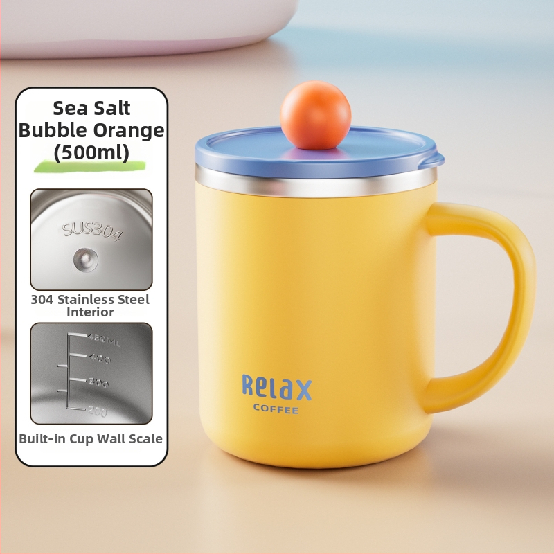 304 nerūdijančio plieno puodelis su dangteliu ir matavimo skale, mielas stilius studentams, didelė talpa, dovana