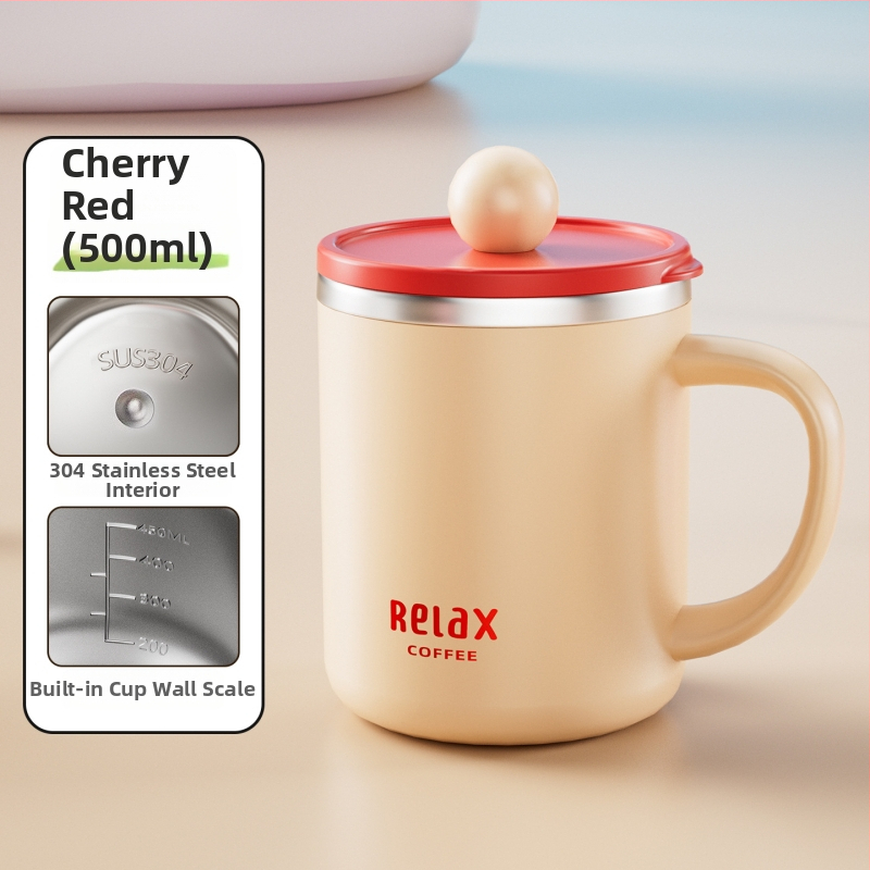 304 nerūdijančio plieno puodelis su dangteliu ir matavimo skale, mielas stilius studentams, didelė talpa, dovana