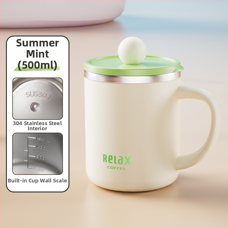 304 nerūdijančio plieno puodelis su dangteliu ir matavimo skale, mielas stilius studentams, didelė talpa, dovana