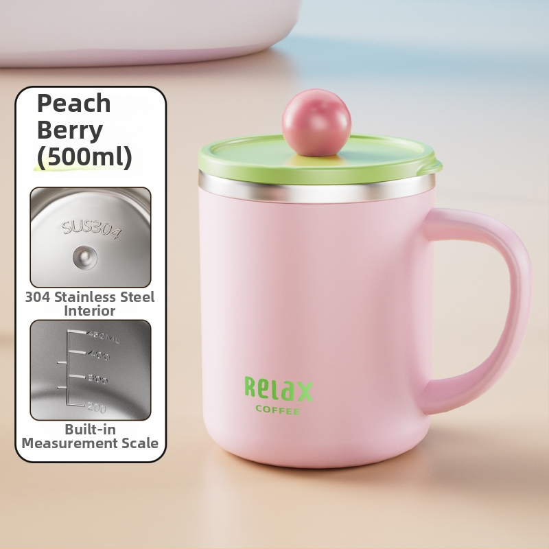 304 nerūdijančio plieno puodelis su dangteliu ir matavimo skale, mielas stilius studentams, didelė talpa, dovana