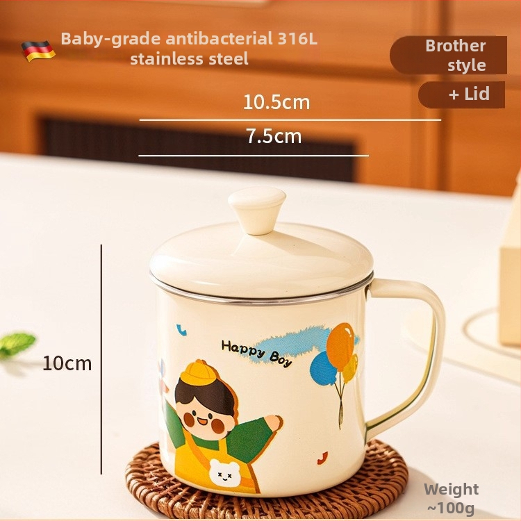 316 nerūdijančio plieno vaiko pieno puodelis su rankena, dangteliu ir matavimo žymėmis