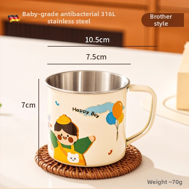 316 nerūdijančio plieno vaiko pieno puodelis su rankena, dangteliu ir matavimo žymėmis