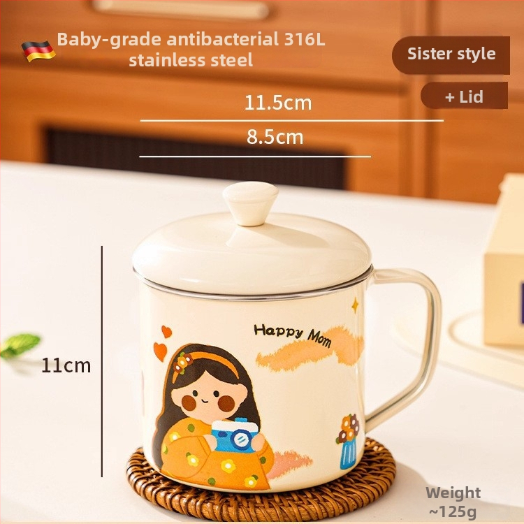 316 nerūdijančio plieno vaiko pieno puodelis su rankena, dangteliu ir matavimo žymėmis