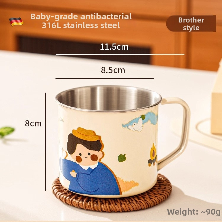 316 nerūdijančio plieno vaiko pieno puodelis su rankena, dangteliu ir matavimo žymėmis