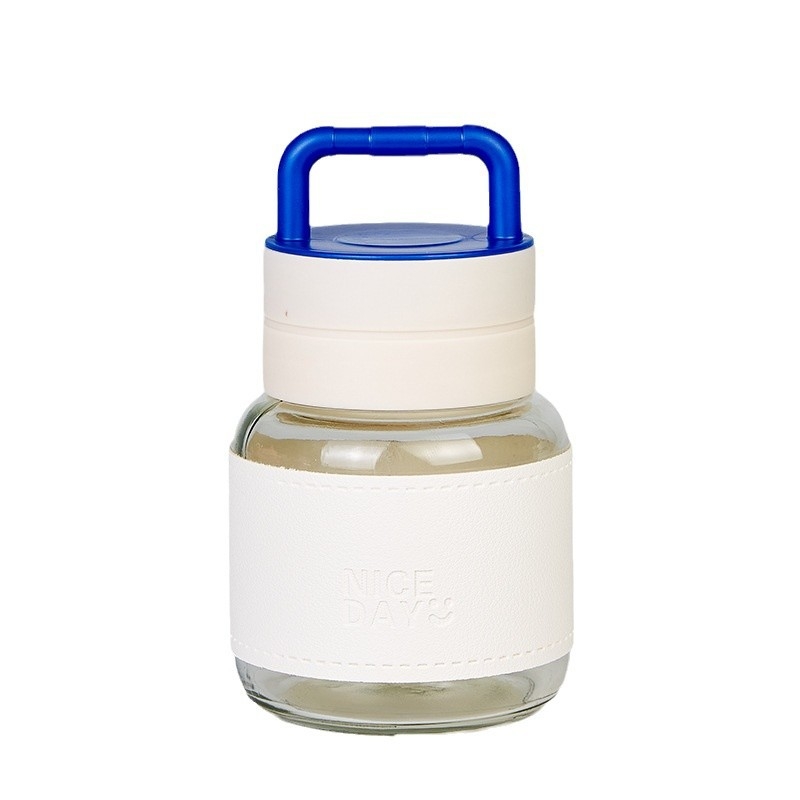 Prijenosna staklena čaša s poklopcem – nepropusna, otporna na visoke temperature, kompaktni kružni dizajn