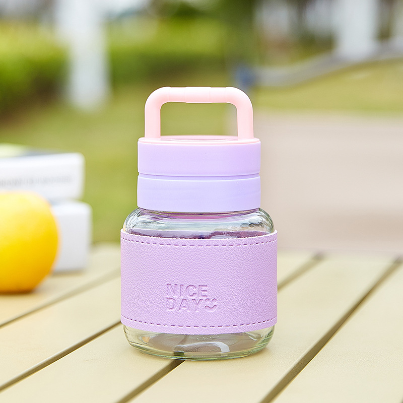 Prijenosna staklena čaša s poklopcem – nepropusna, otporna na visoke temperature, kompaktni kružni dizajn