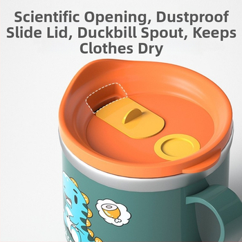 Vaikų karikatūrų stiliaus 316 nerūdijančio plieno puodelis, atsparus kritimams, su matavimo skale ir šiaudeliu