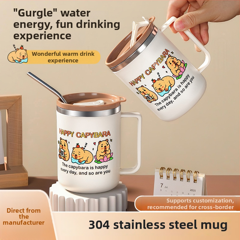 304 nerūdijančio plieno puodelis, atsparus lūžimui, karikatūrų stiliaus dizainas, biurui ir arbatai/kavai