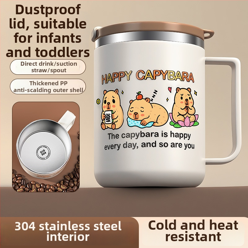 304 nerūdijančio plieno puodelis, atsparus lūžimui, karikatūrų stiliaus dizainas, biurui ir arbatai/kavai